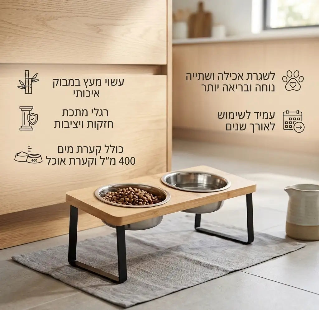 קערת האכלה מוגבה מבמבוק